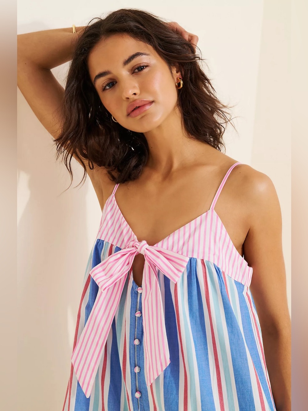 Anthropologie- Celandine Pinstripe Bow Wide-Leg Jumpsuit - Picture 4 of 9